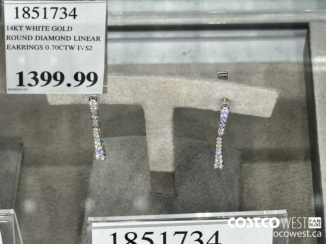 1851734 14KT WHITE GOLD ROUND DIAMOND LINEAR EARRINGS 0.70CTW IVS2 $1399.99