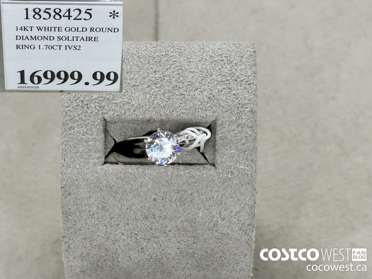 1858425 14KT WHITE GOLD ROUND DIAMOND SOLITAIRE RING 1.70CT IVS2 $16999.99