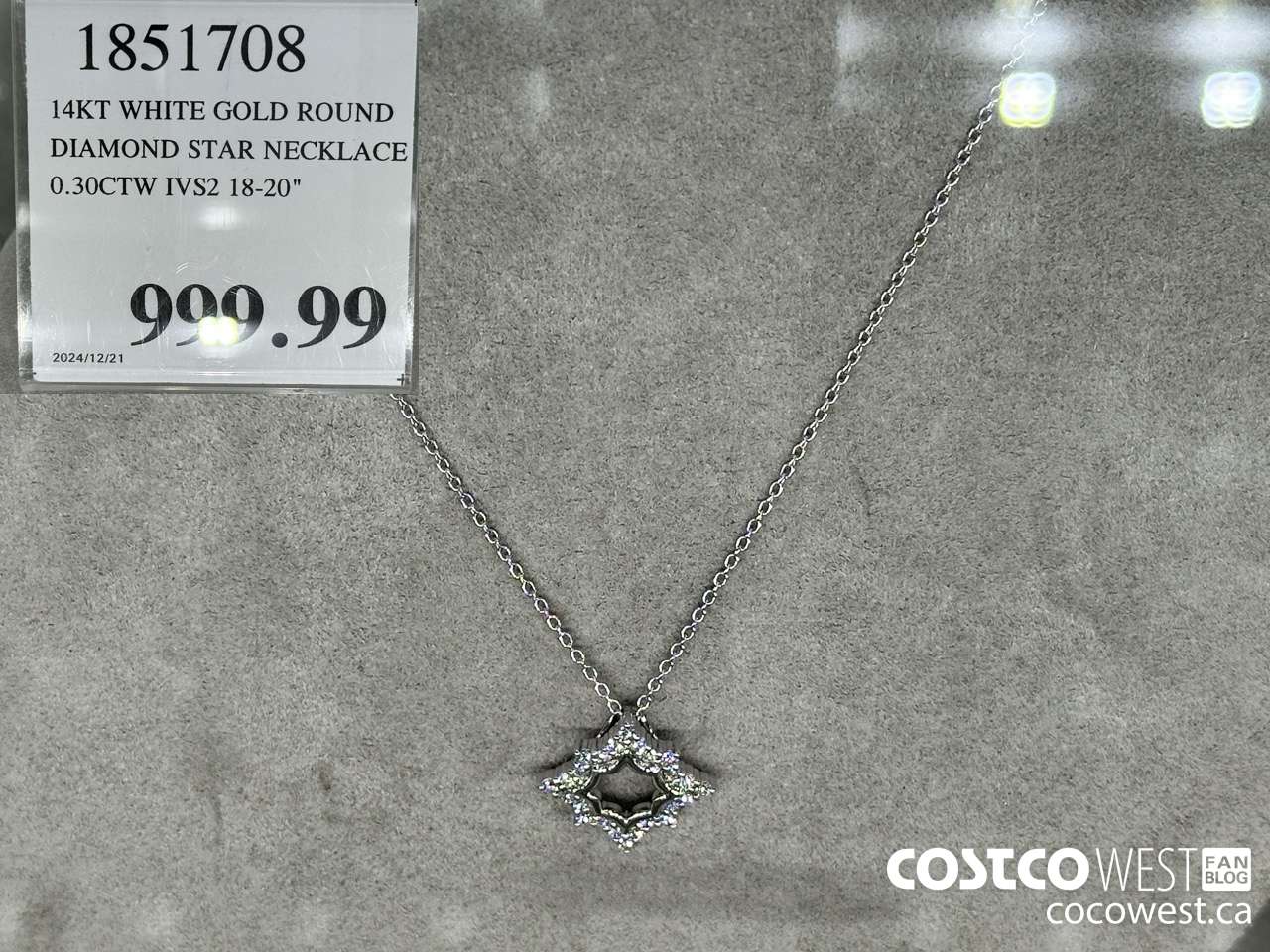 1851708 14KT WHITE GOLD ROUND DIAMOND STAR NECKLACE 0.30CTW IVS2 18-20