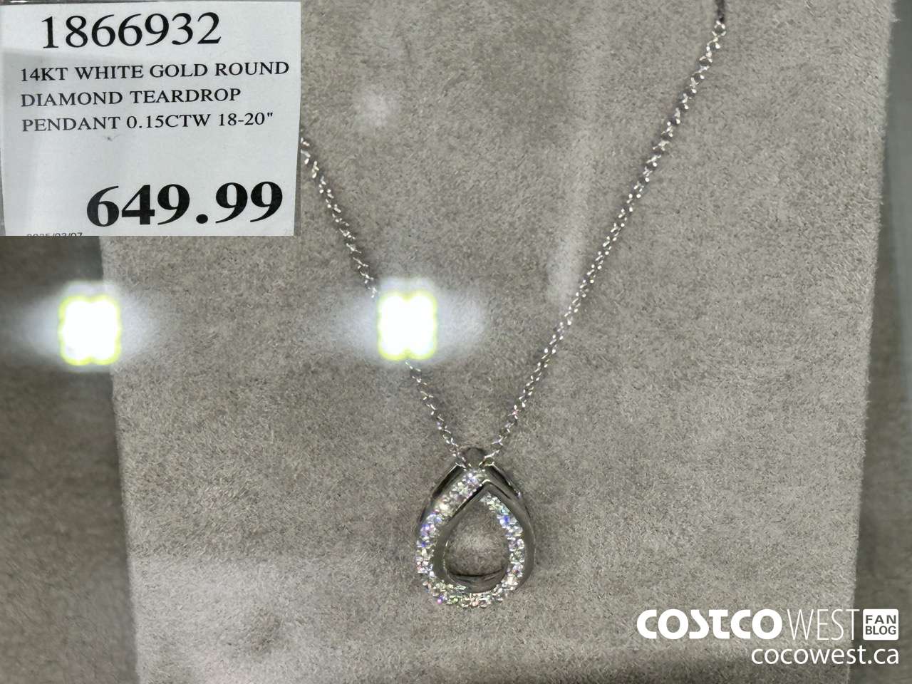 1866932 14KT WHITE GOLD ROUND DIAMOND TEARDROP PENDANT 0.15CTW 18-20
