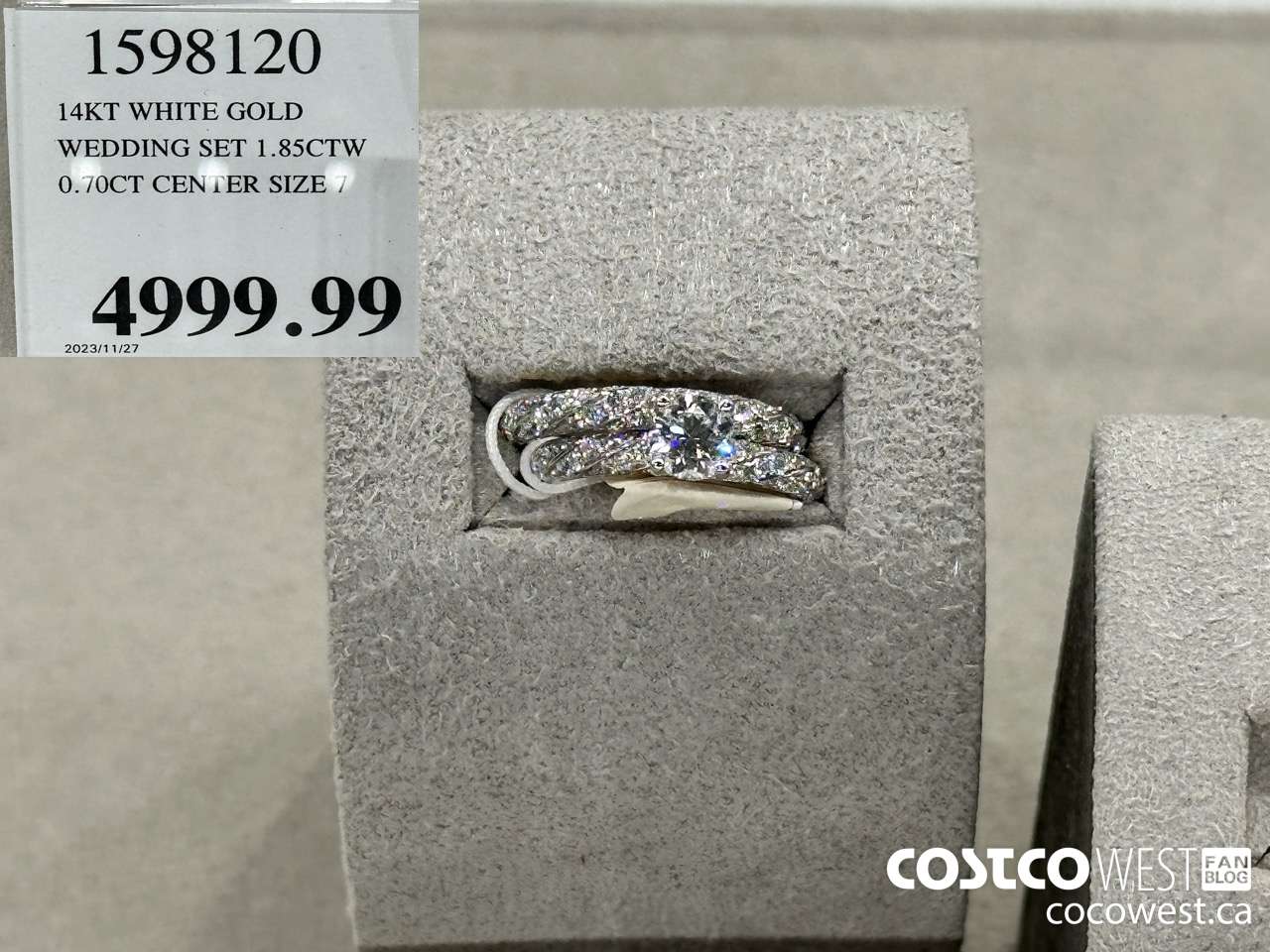 1598120 14KT WHITE GOLD WEDDING SET 1.85CTW 0.70CT CENTER SIZE 7 $4999.99