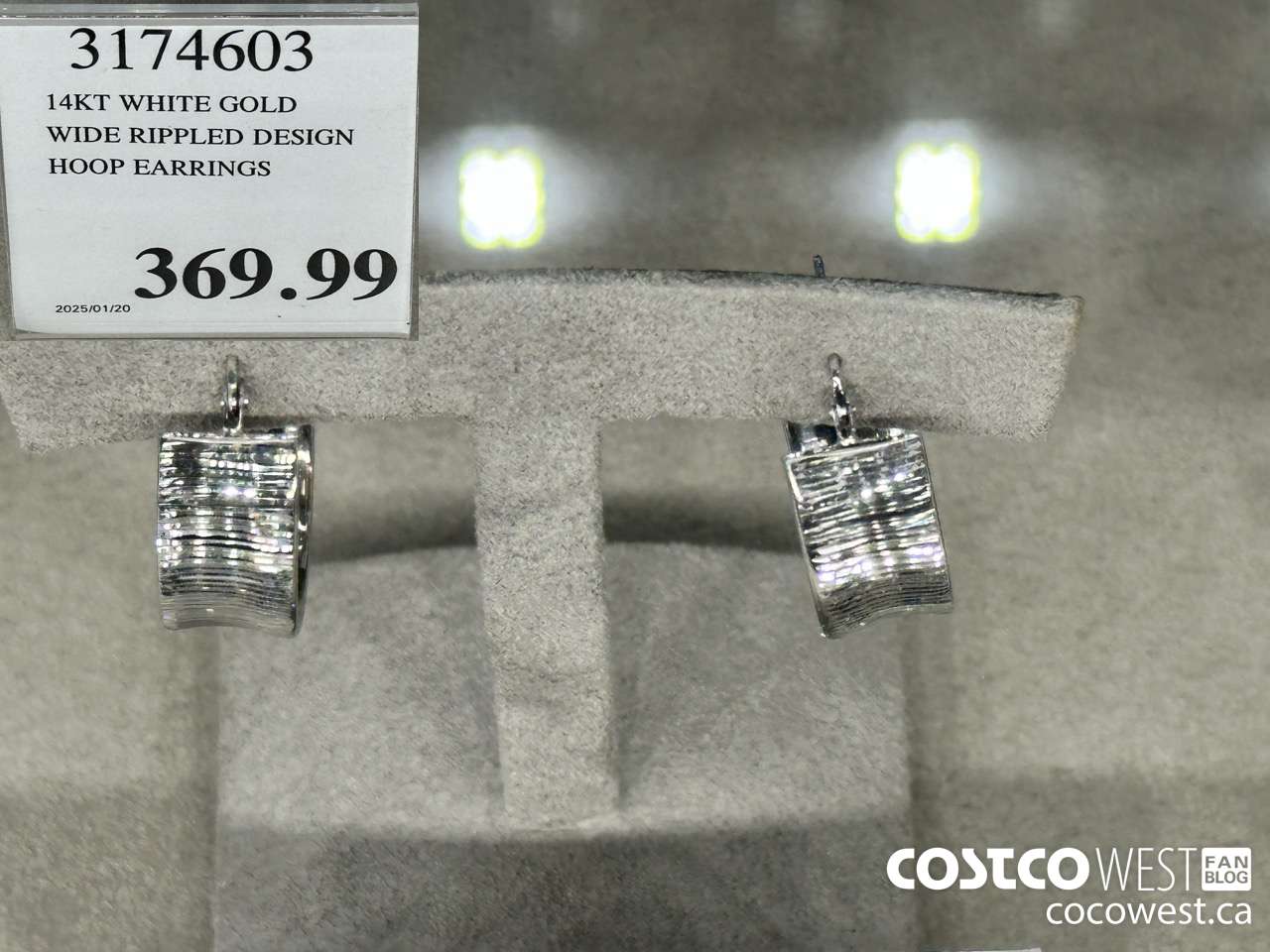 3174603 14KT WHITE GOLD WIDE RIPPLED DESIGN HOOP EARRINGS $369.99