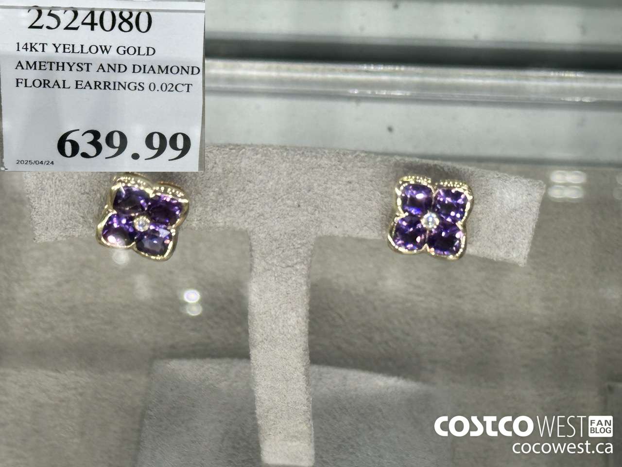 2524080 14KT YELLOW GOLD AMETHYST AND DIAMOND FLORAL EARRINGS 0.02CT $639.99