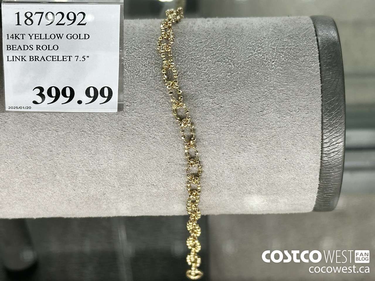 1879292 14KT YELLOW GOLD BEADS ROLO LINK BRACELET 7.5