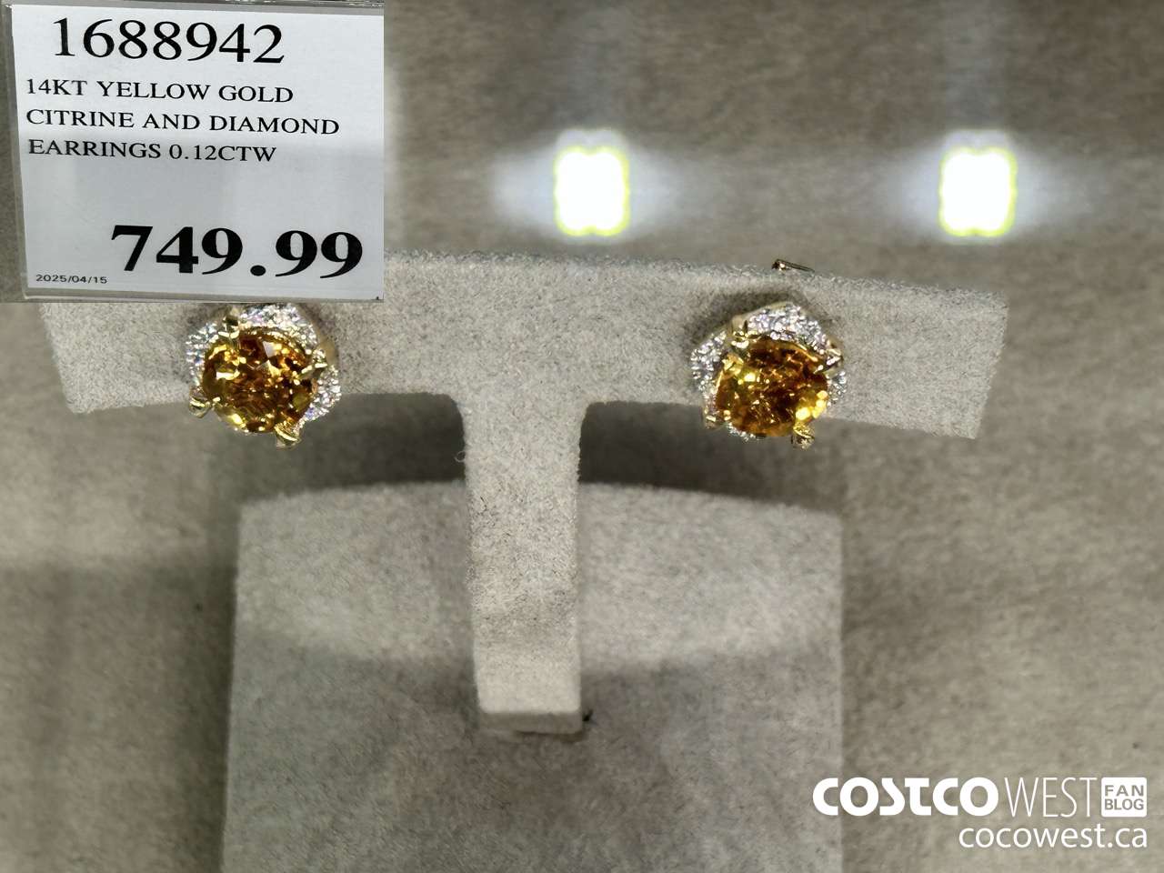 1688942 14KT YELLOW GOLD CITRINE AND DIAMOND EARRINGS 0.12CTW $749.99
