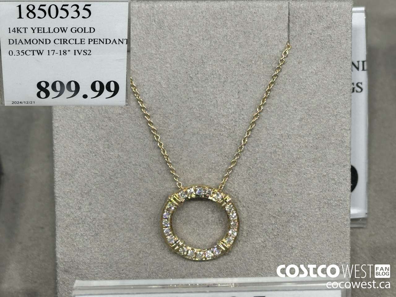 1850535 14KT YELLOW GOLD DIAMOND CIRCLE PENDANT 0.35CTW 17-18