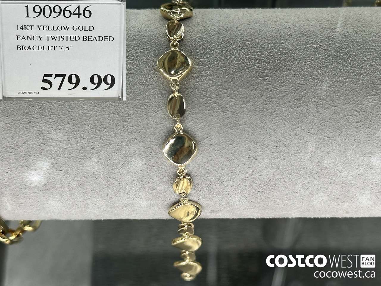 1909646 14KT YELLOW GOLD FANCY TWISTED BEADED BRACELET 7.5