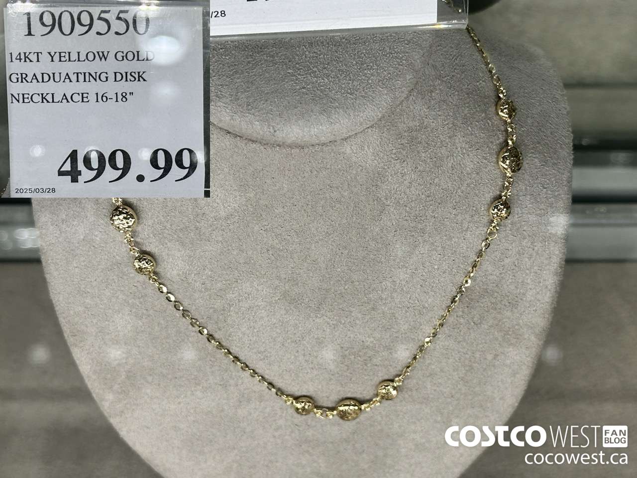 1909550 14KT YELLOW GOLD GRADUATING DISK NECKLACE 16-18