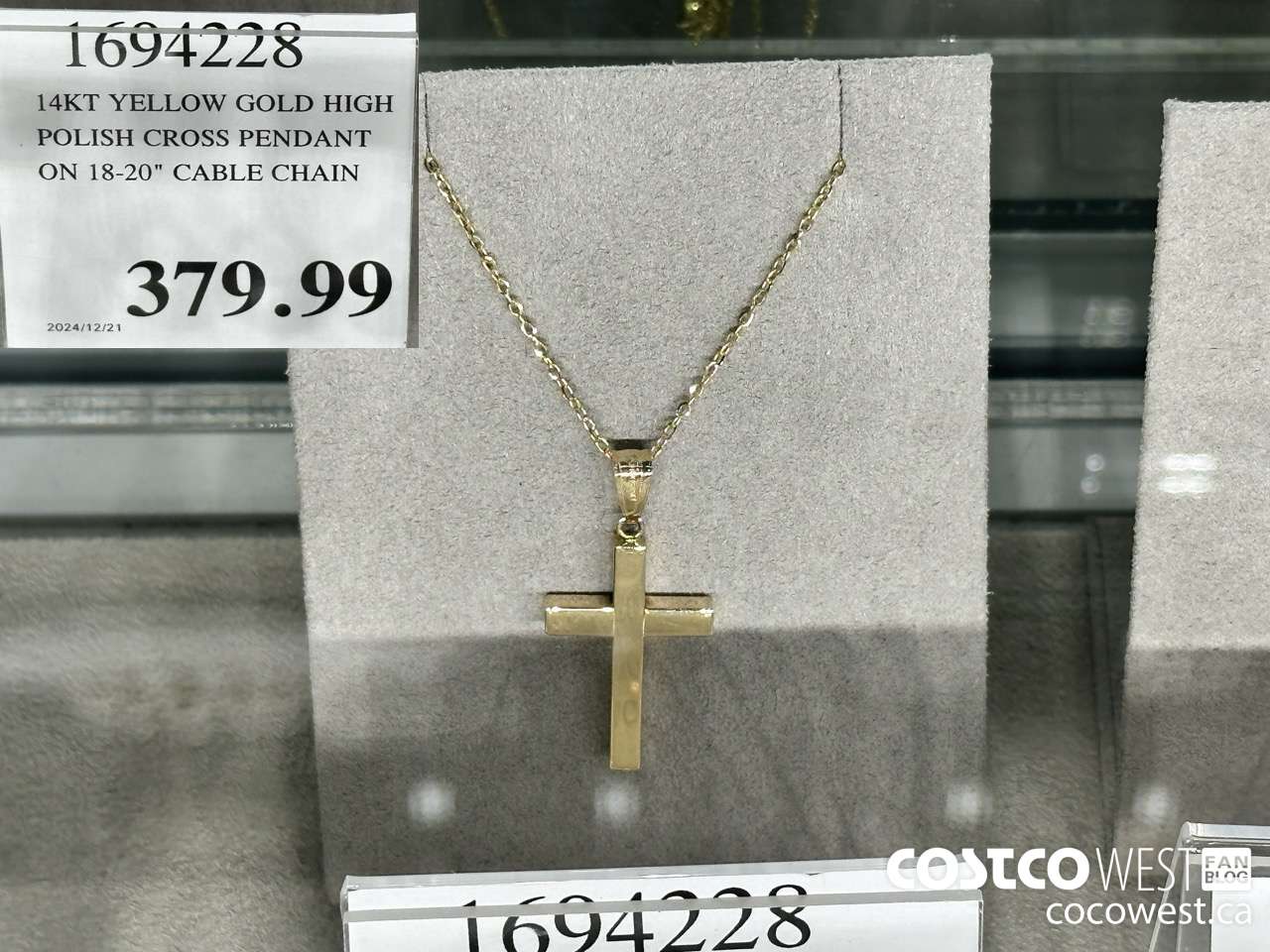 1694228 14KT YELLOW GOLD HIGH POLISH CROSS PENDANT ON 18-20