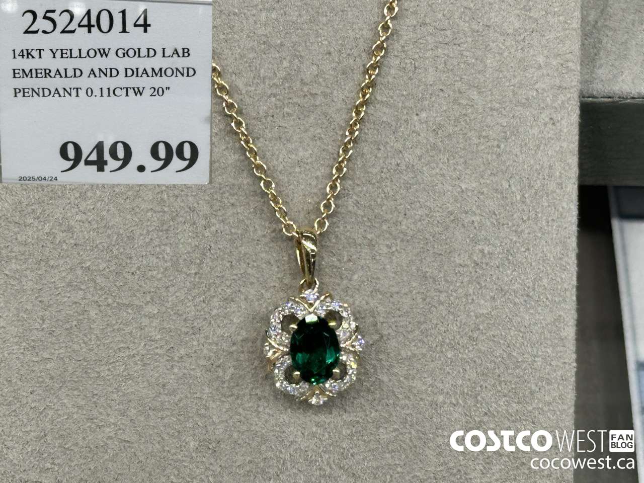 2524014 14KT YELLOW GOLD LAB EMERALD AND DIAMOND PENDANT 0.11CTW 20