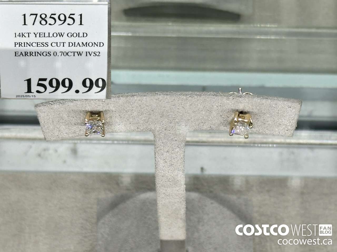 1785951 14KT YELLOW GOLD PRINCESS CUT DIAMOND EARRINGS 0.70CTW IVS2 $1599.99