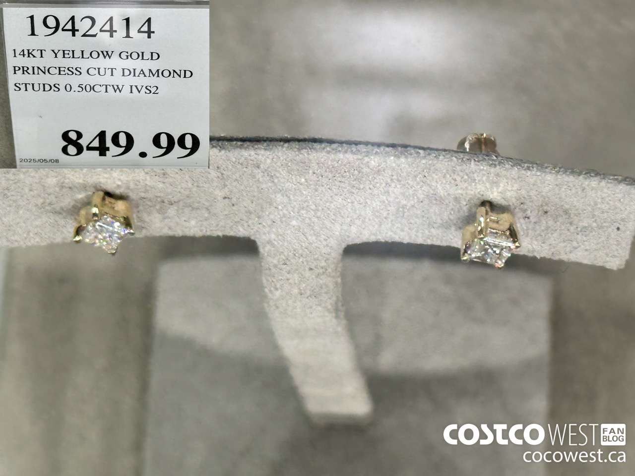 1942414 14KT YELLOW GOLD PRINCESS CUT DIAMOND STUDS 0.50CTW IVS2 $849.99