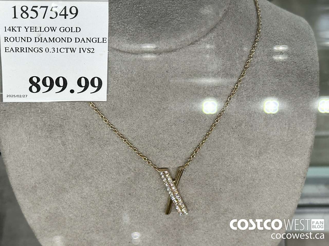 1857549 14KT YELLOW GOLD ROUND DIAMOND DANGLE EARRINGS 0.31CTW IVS2 $899.99