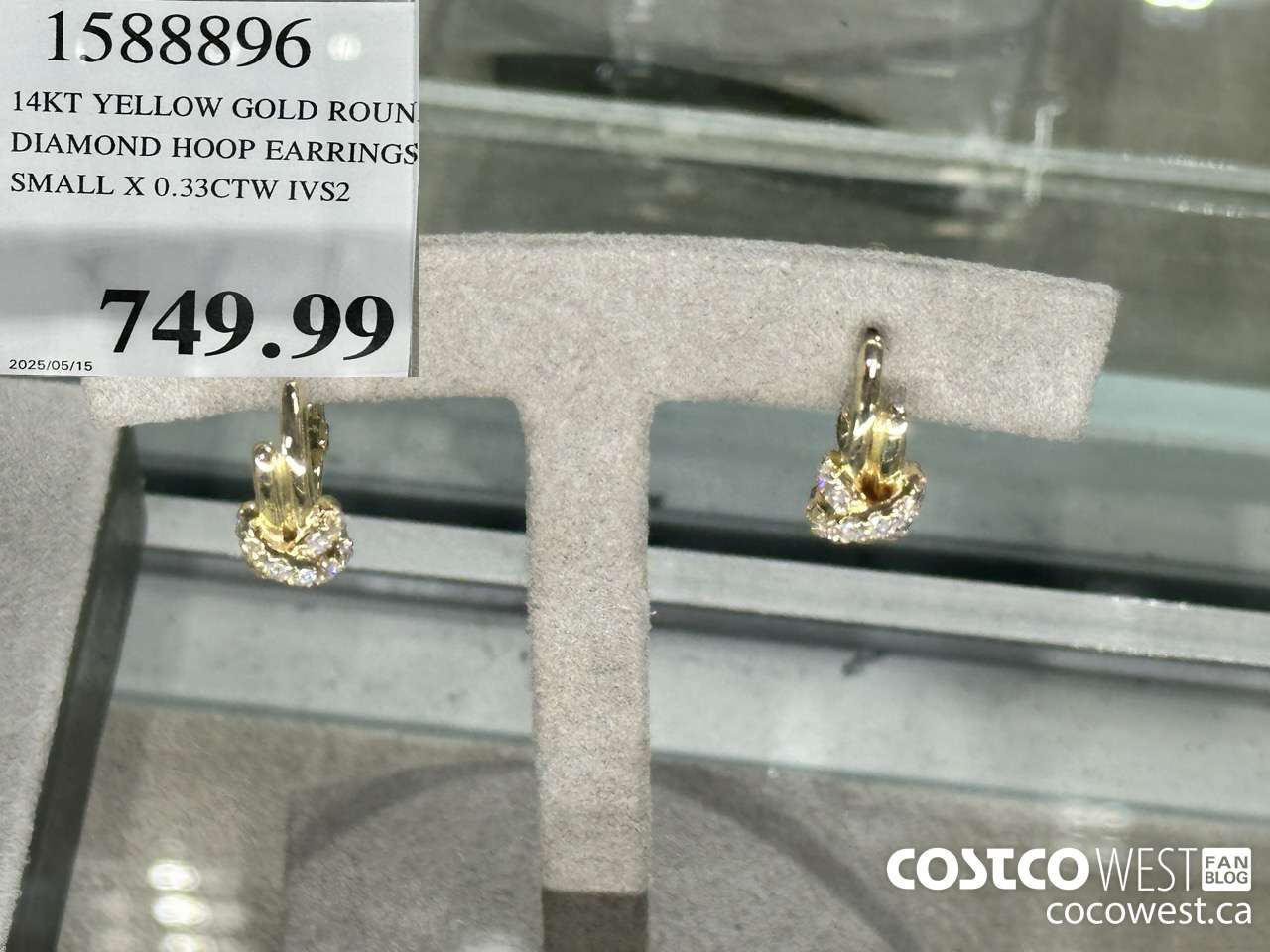 1588896 14KT YELLOW GOLD ROUND DIAMOND HOOP EARRINGS SMALL X 0.33CTW IVS2 $749.99