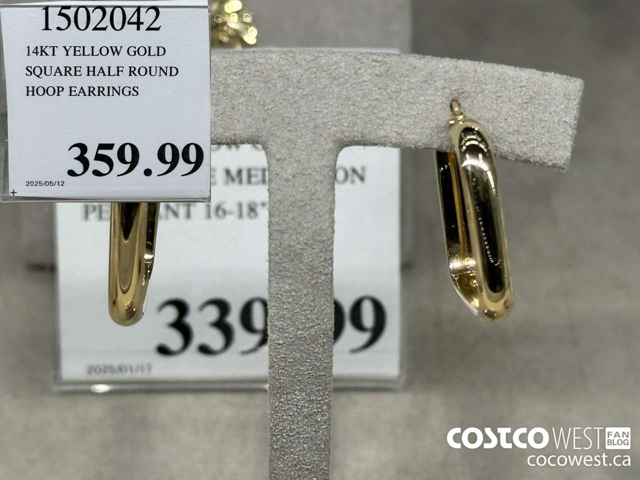 1502042 14KT YELLOW GOLD SQUARE HALF ROUND HOOP EARRINGS $359.99