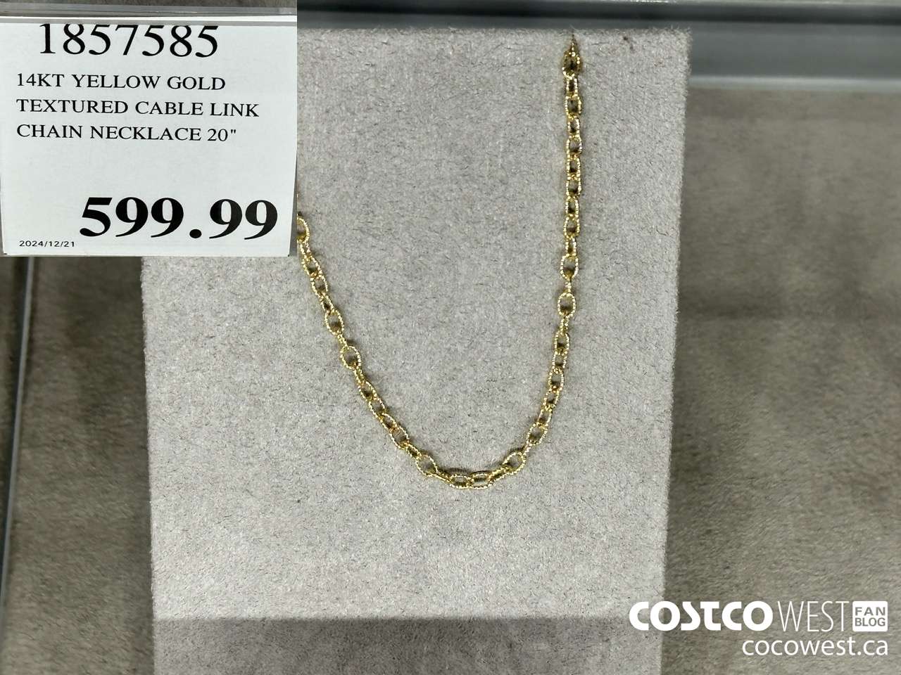 1857585 14KT YELLOW GOLD TEXTURED CABLE LINK CHAIN NECKLACE 20