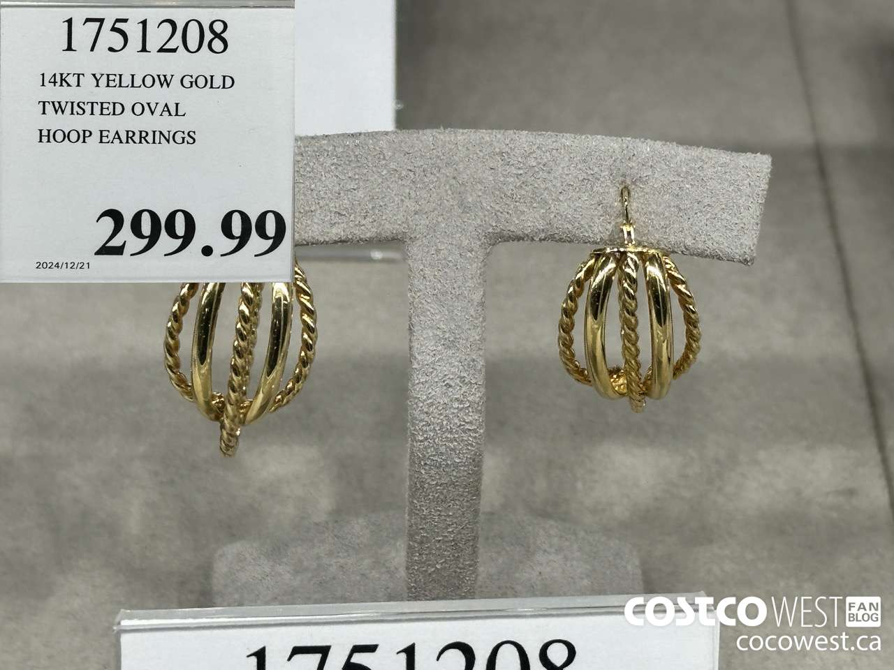 1751208 14KT YELLOW GOLD TWISTED OVAL HOOP EARRINGS $299.99