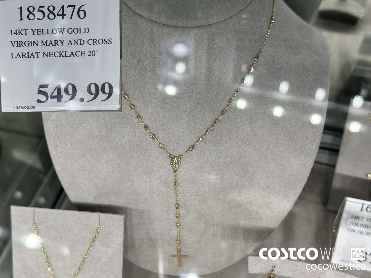 1858476 14KT YELLOW GOLD VIRGIN MARY AND CROSS LARIAT NECKLACE 20