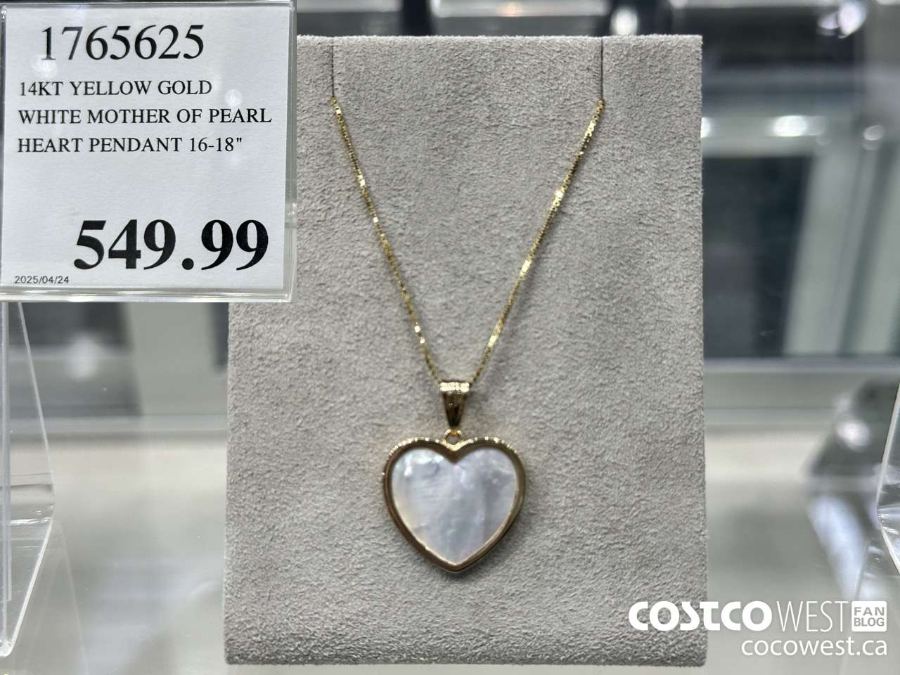 1765625 14KT YELLOW GOLD WHITE MOTHER OF PEARL HEART PENDANT 16-18