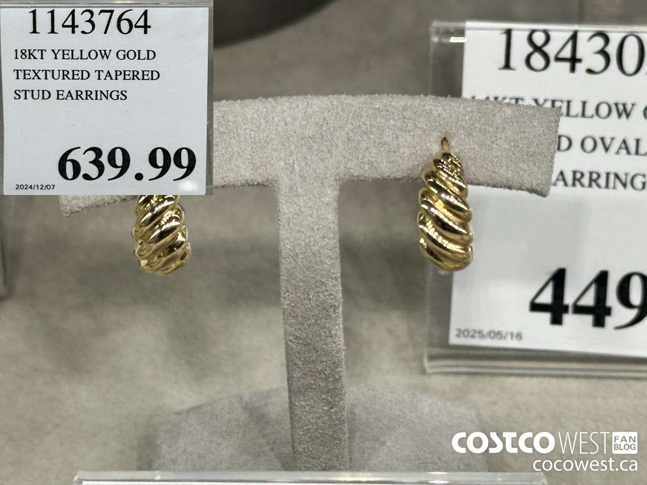 1143764 18KT YELLOW GOLD TEXTURED TAPERED STUD EARRINGS $639.99