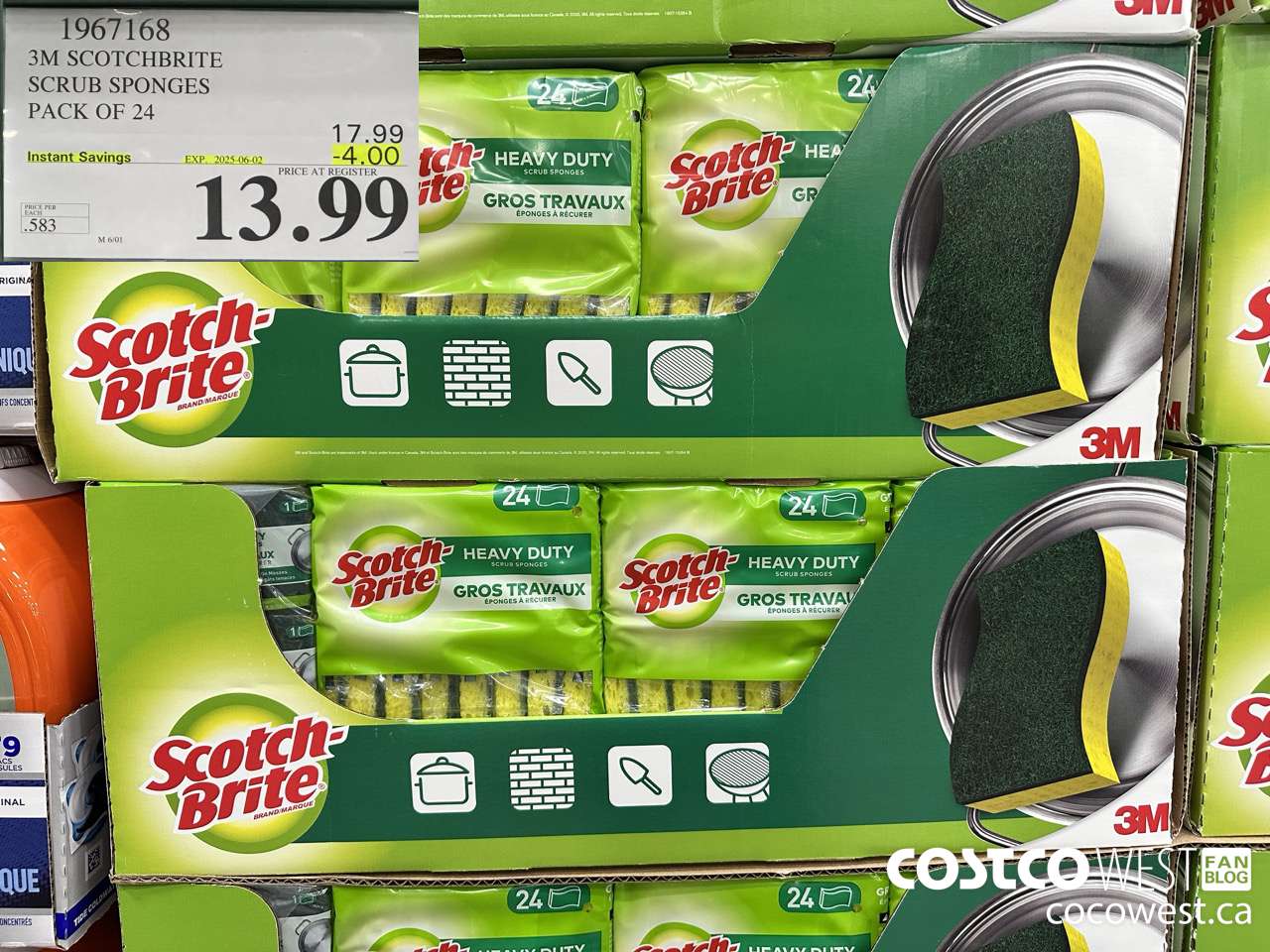 1967168 3M SCOTCHBRITE SCRUB SPONGES PACK OF 24 ($4.00 INSTANT SAVINGS EXPIRES ON 2025-06-02) $13.99