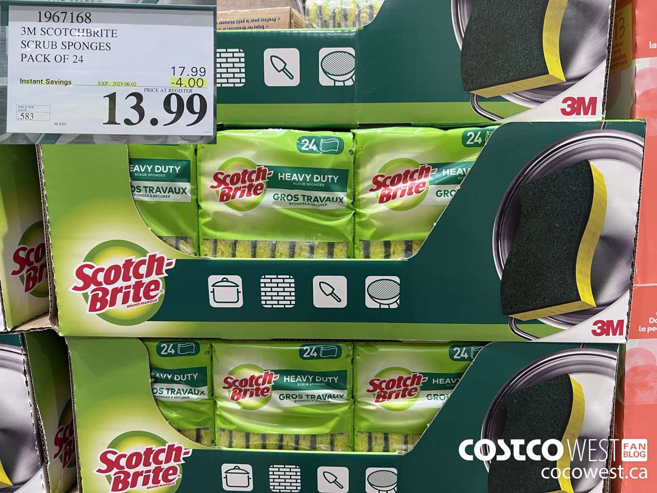 1967168 3M SCOTCHBRITE SCRUB SPONGES PACK OF 24 ($4.00 INSTANT SAVINGS EXPIRES ON 2025-06-02) $13.99