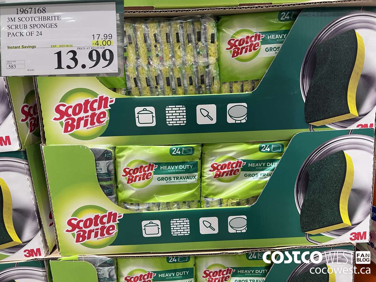 1967168 3M SCOTCHBRITE SCRUB SPONGES PACK OF 24 ($4.00 INSTANT SAVINGS EXPIRES ON 2025-06-02) $13.99