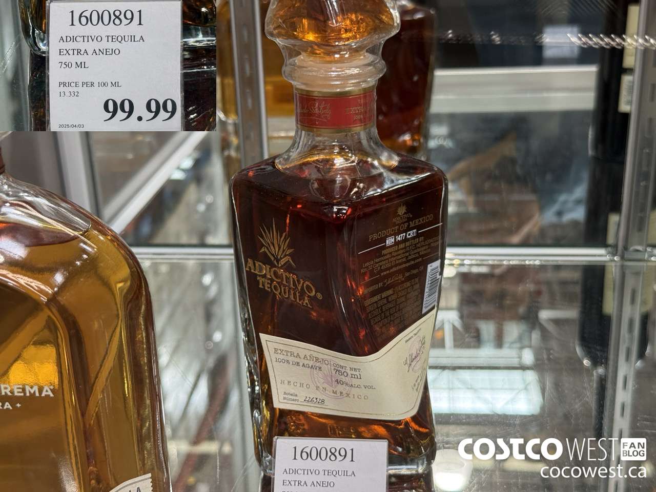 1600891 ADICTIVO TEQUILA ENTRA ANEJO 750ML $99.99