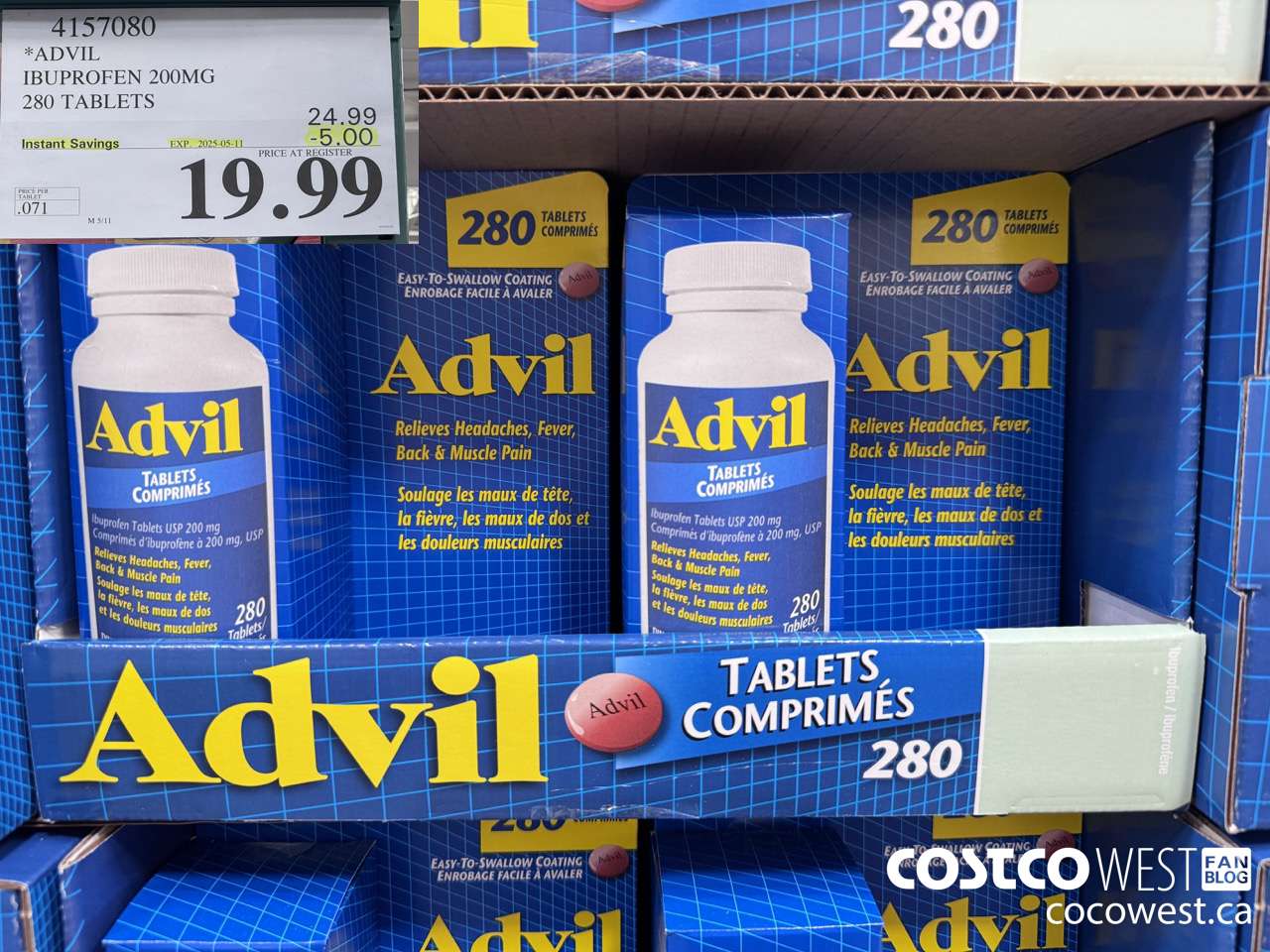 4157080 ADVIL 280 TABLETS IBUPROFEN 200MG ($5.00 INSTANT SAVINGS EXPIRES ON 2025-05-11) $19.99