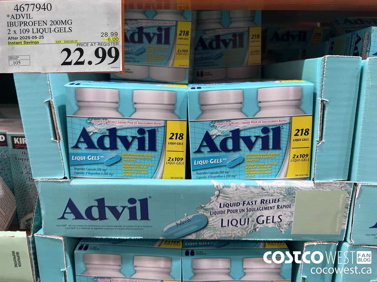 4677940 ADVIL IBUPROFEN 200MG 2 X 109 LIQUI-GELS ($6.00 INSTANT SAVINGS EXPIRES ON 2025-05-25) $22.99