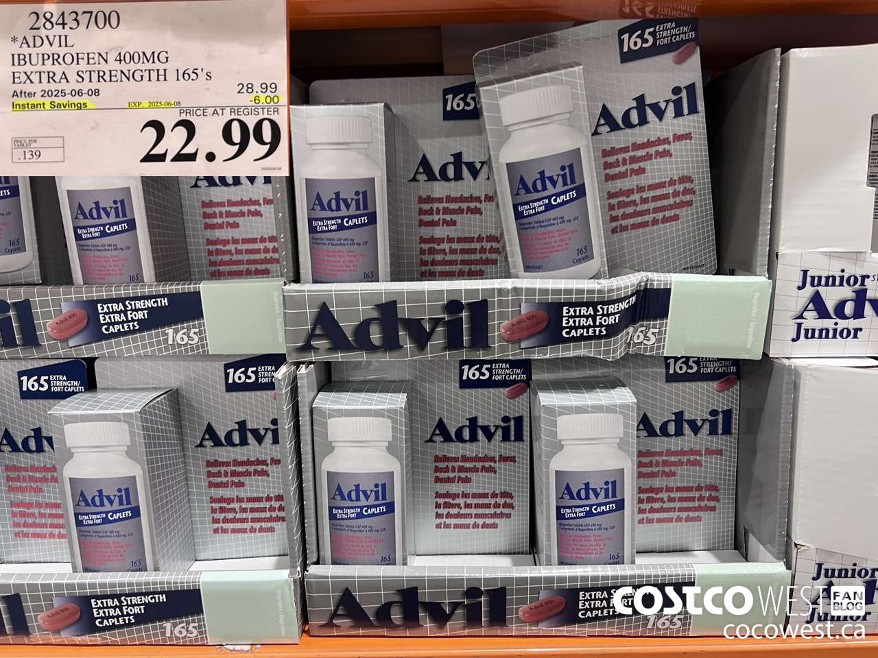 2843700 ADVIL IBUPROFEN 400MG EXTRA STRENGTH 165'S ($6.00 INSTANT SAVINGS EXPIRES ON 2025-06-08) $22.99