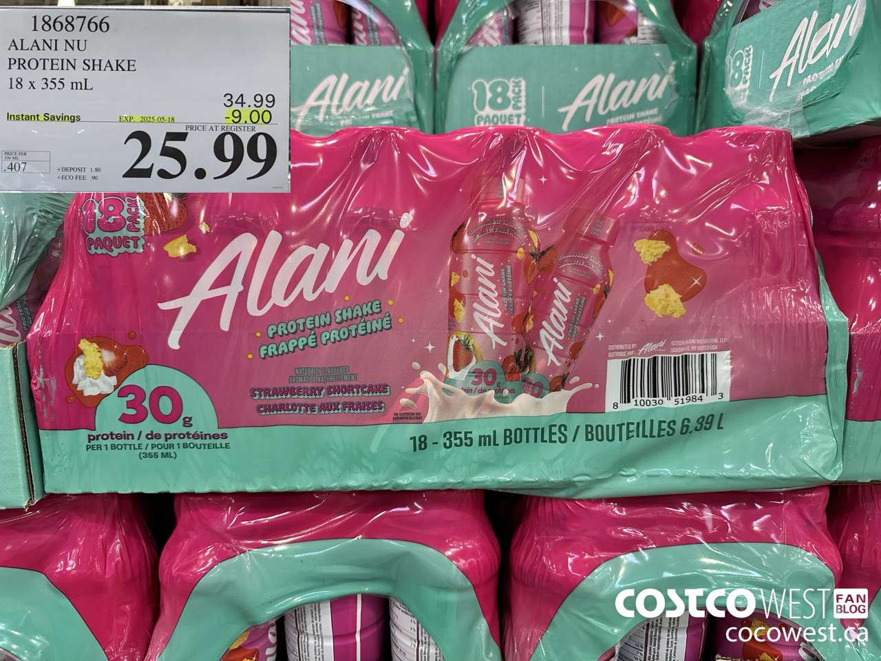 1868766 ALANI NU PROTEIN SHAKE 18 X 355ML ($9.00 INSTANT SAVINGS EXPIRES ON 2025-05-18) $25.99