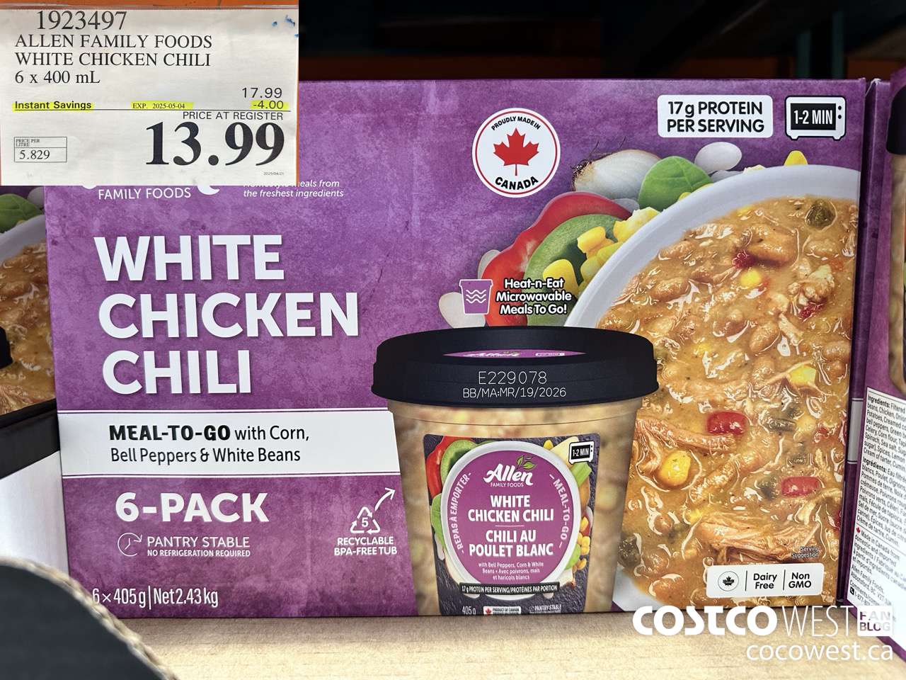 1923497 ALLEN FAMILY FOODS WHITE CHICKEN CHILI 6 X 400ML ($4.00 INSTANT SAVINGS EXPIRES ON 2025-05-04) $13.99