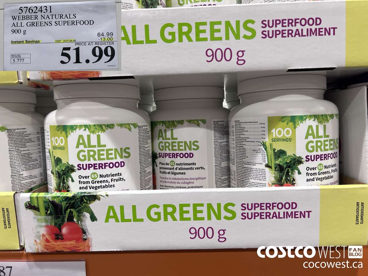 5762431 ALL GREENS SUPERFOOD VEGETERIAN POWDER 900G GLUTEN FREE ($13.00 INSTANT SAVINGS EXPIRES ON 2025-06-08) $51.99