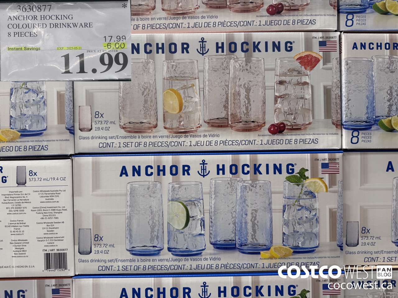 3630877 ANCHOR HOCKING COLOURED DRINKWARE 8 PIECES ($6.00 INSTANT SAVINGS EXPIRES ON 2025-05-11) $11.99