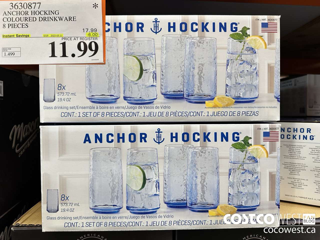 3630877 ANCHOR HOCKING COLOURED DRINKWARE 8 PIECES ($6.00 INSTANT SAVINGS EXPIRES ON 2025-05-11) $11.99