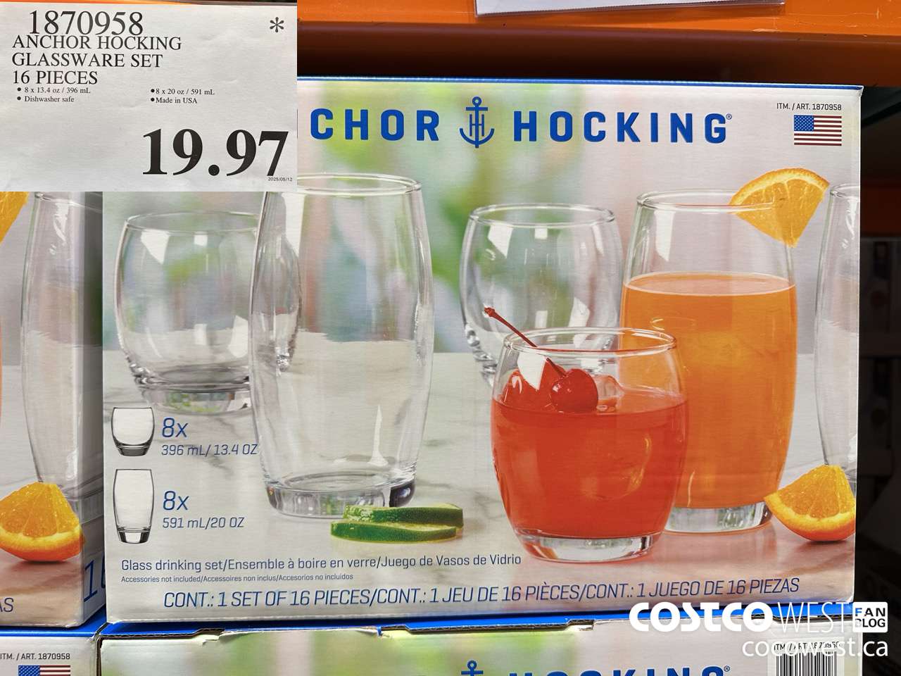 1870958 ANCHOR HOCKING GLASSWARE SET 16 PIECES $19.97