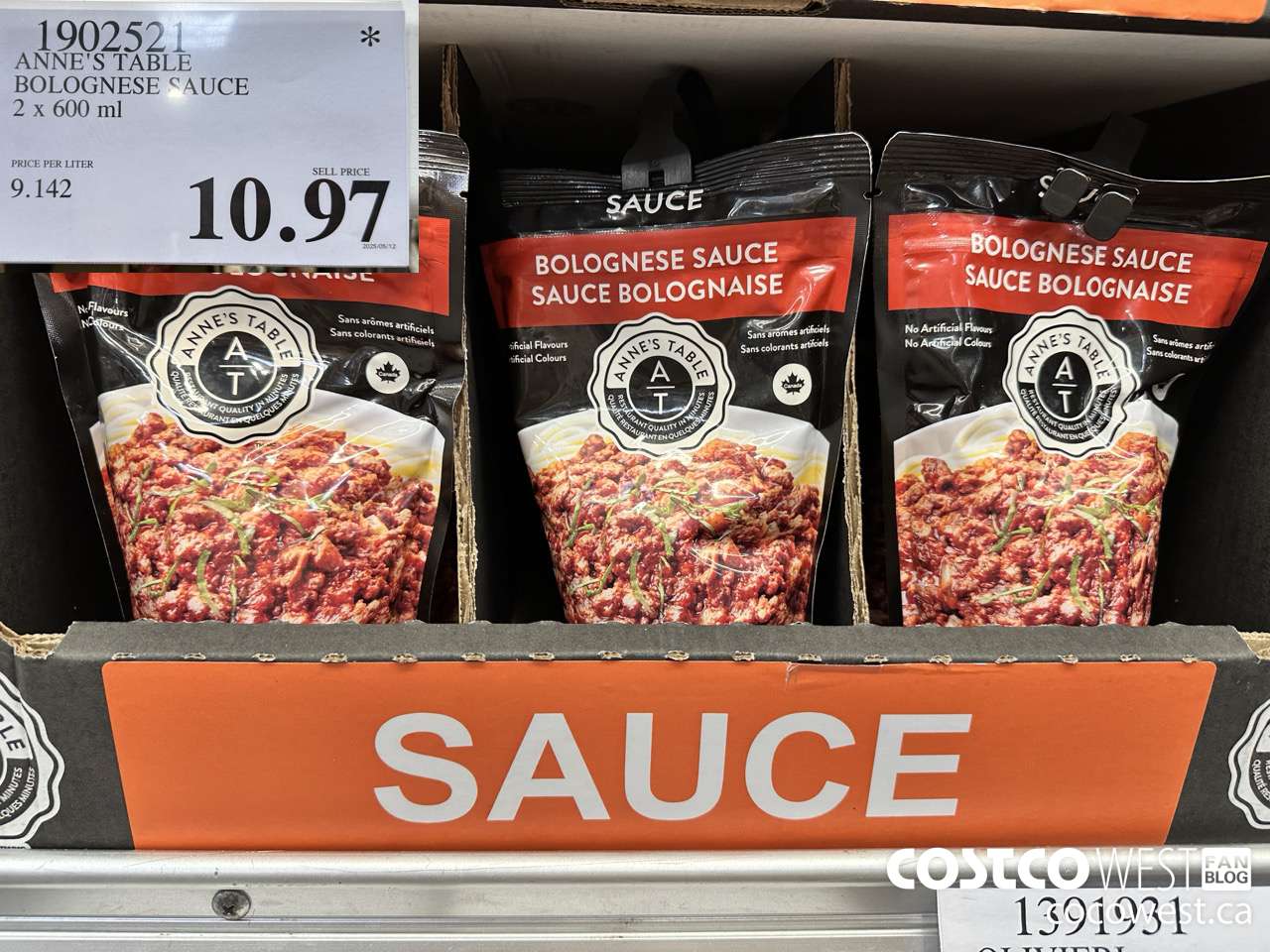 1902521 ANNE'S TABLE BOLOGNESE SAUCE 2 X 600ML $10.97