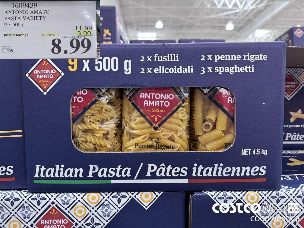 1609439 ANTONIO AMATO ASSORTED PASTA 9 X 500 G ($3.00 INSTANT SAVINGS EXPIRES ON 2025-05-11) $8.99