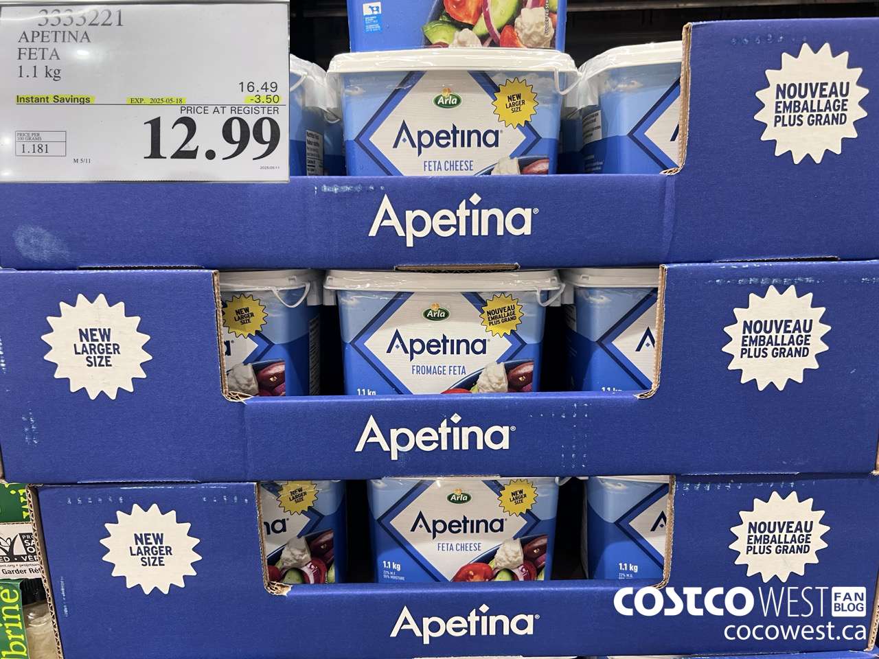 3333221 APETINA FETA 1.1KG ($3.50 INSTANT SAVINGS EXPIRES ON 2025-05-18) $12.99
