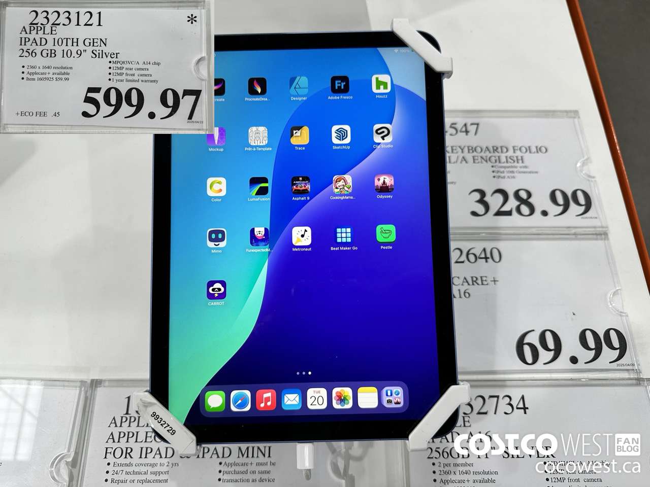 2323121 APPLE IPAD 10TH GEN 256GB SILVER MPQ83VC/A $599.97