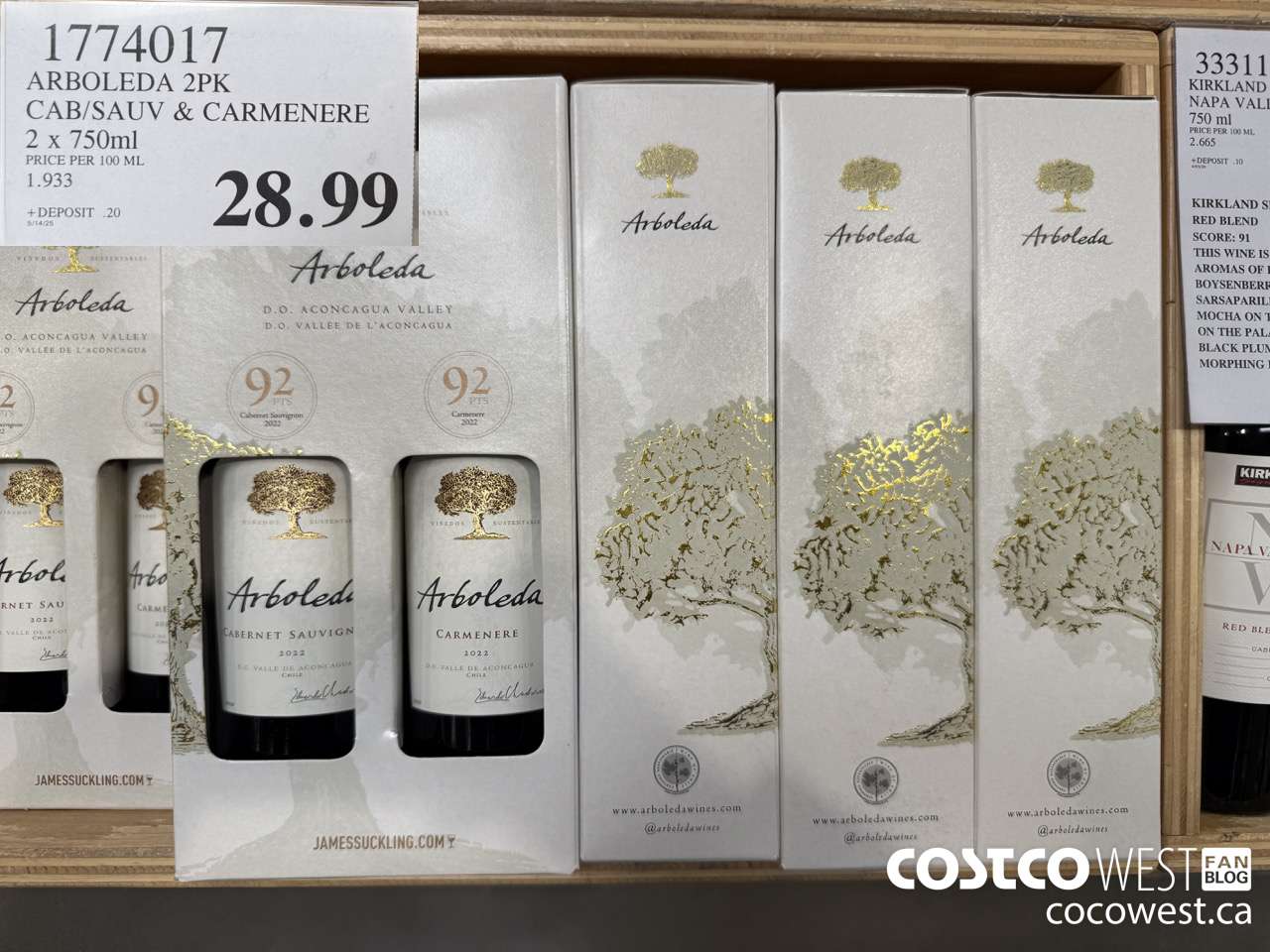 1774017 ARBOLEDA 2PK CAB/SAUV & CARMENERE 2 X 750ML $28.99