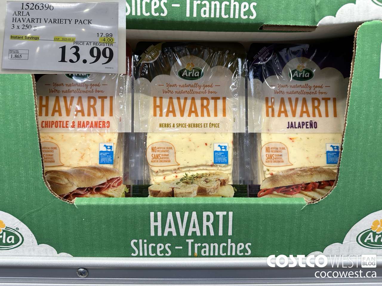 1526396 ARLA HAVARTI VARIETY PACK 3 X 250 G ($4.00 INSTANT SAVINGS EXPIRES ON 2025-05-11) $13.99