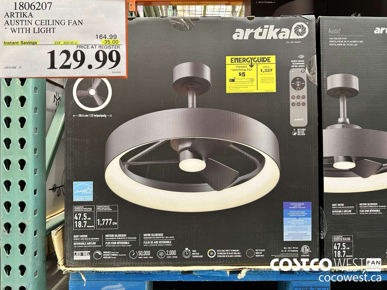 1806207 ARTIKA AUSTIN CEILING FAN WITH LIGHT ($35.00 INSTANT SAVINGS EXPIRES ON 2025-05-11) $129.99