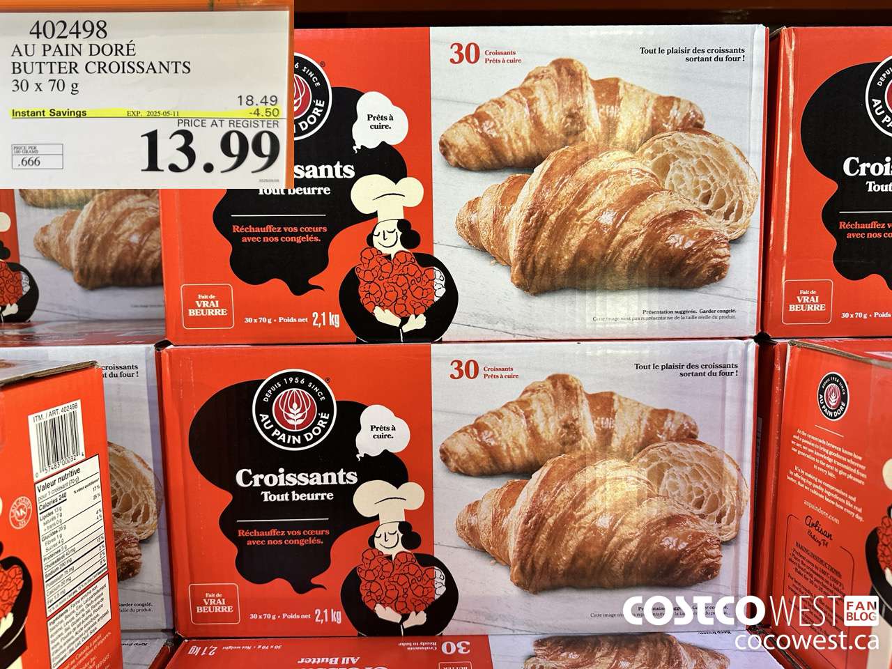 402498 AU PAIN DORE BUTTER CROISSANTS 30 X 70 G ($4.50 INSTANT SAVINGS EXPIRES ON 2025-05-11) $13.99