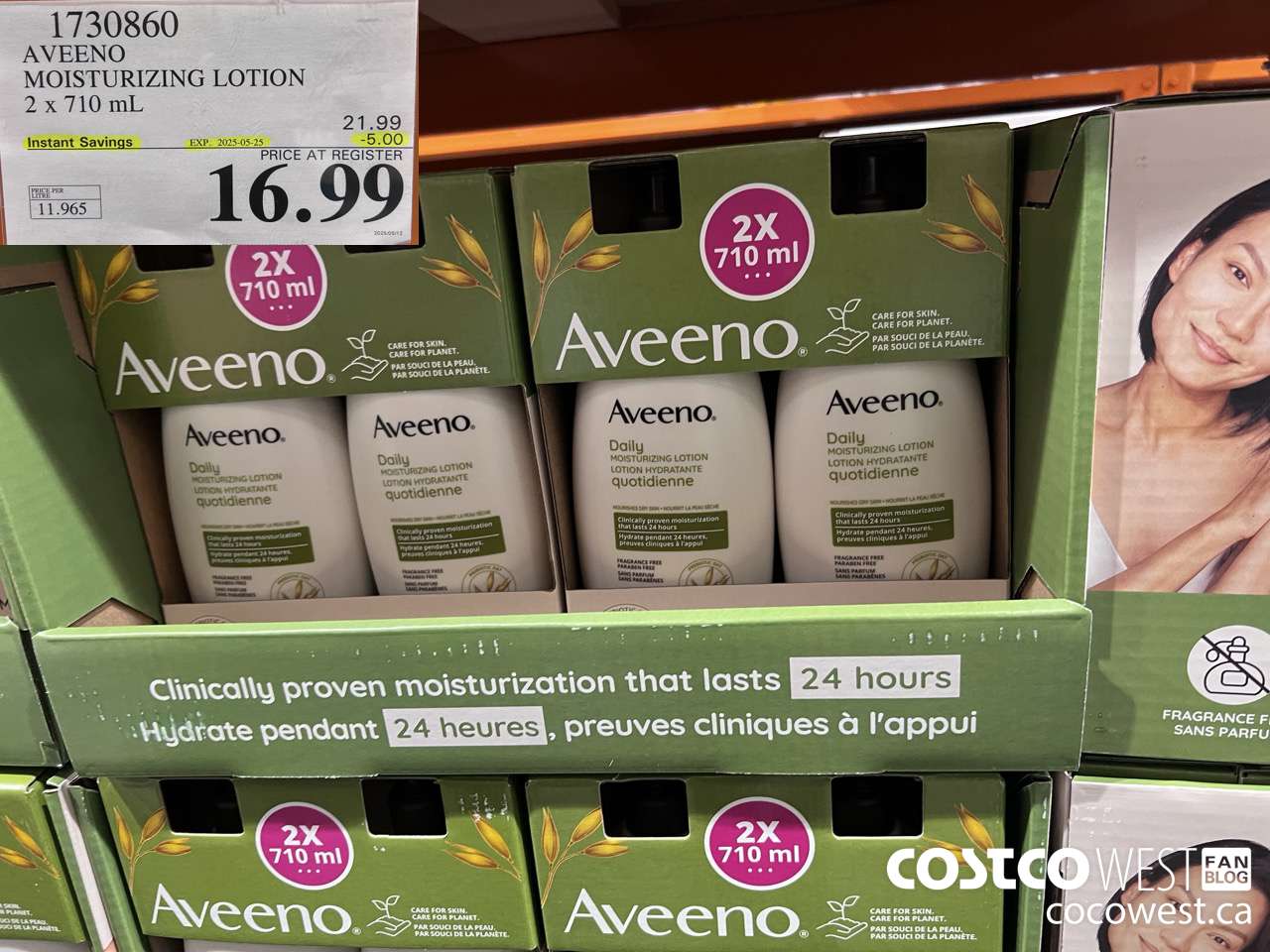 1730860 AVEENO MOISTURIZING LOTION 2 X 710ML ($5.00 INSTANT SAVINGS EXPIRES ON 2025-05-25) $16.99