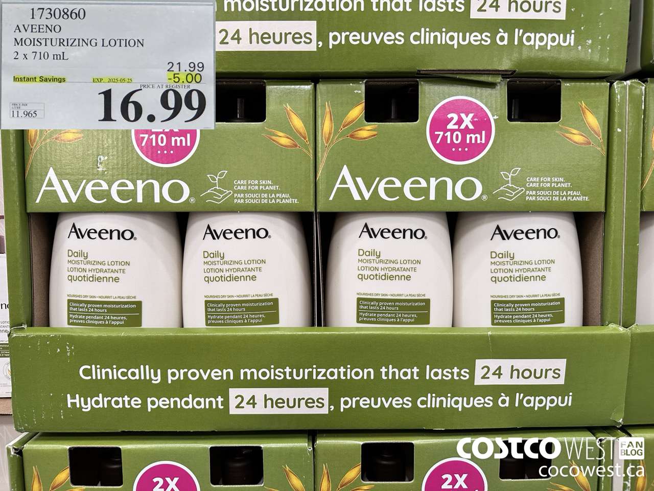 1730860 AVEENO MOISTURIZING LOTION 2 X 710ML ($5.00 INSTANT SAVINGS EXPIRES ON 2025-05-25) $16.99