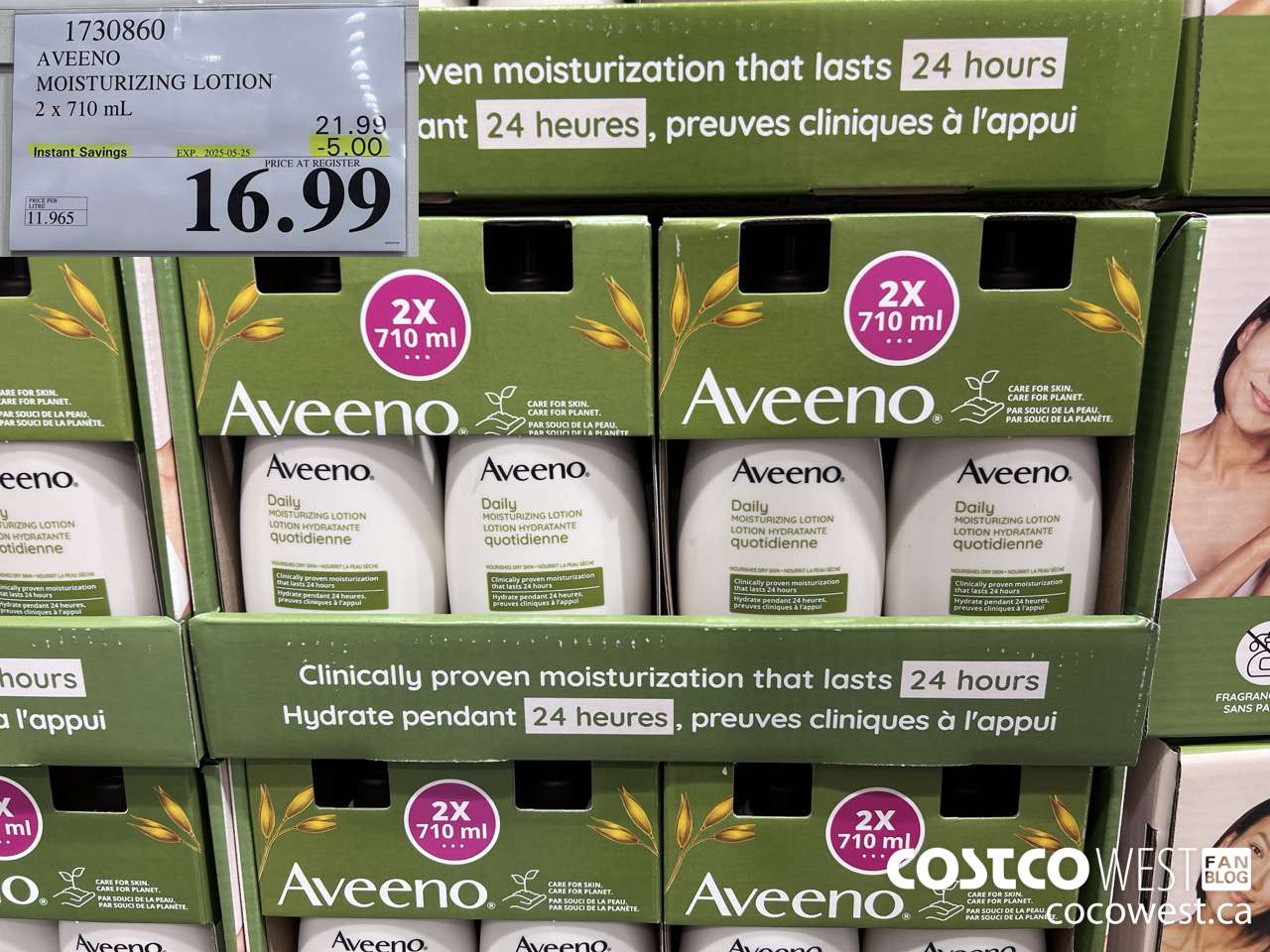 1730860 AVEENO MOISTURIZING LOTION 2 X 710ML ($5.00 INSTANT SAVINGS EXPIRES ON 2025-05-25) $16.99