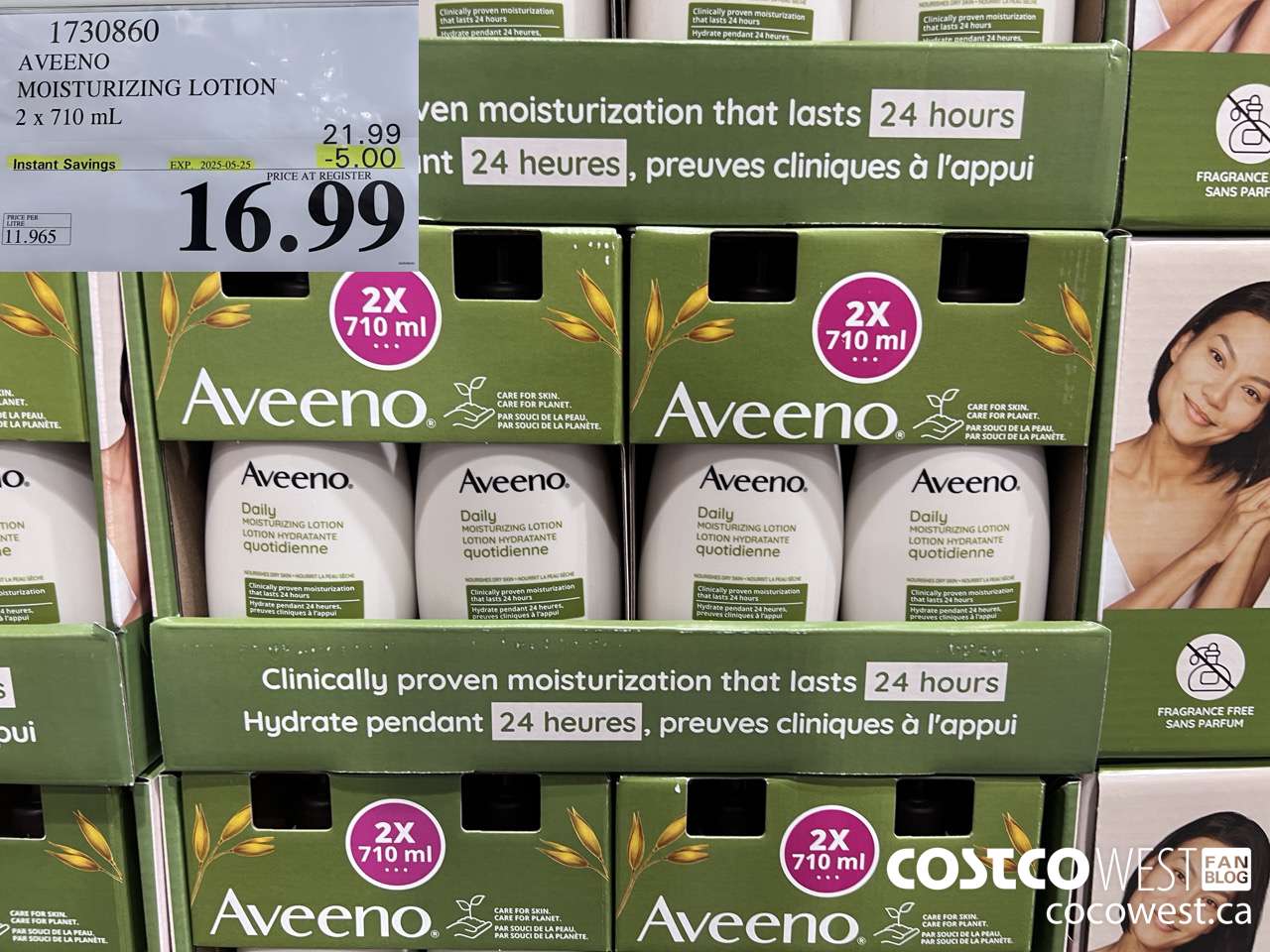 1730860 AVEENO MOISTURIZING LOTION 2 X 710ML ($5.00 INSTANT SAVINGS EXPIRES ON 2025-05-25) $16.99