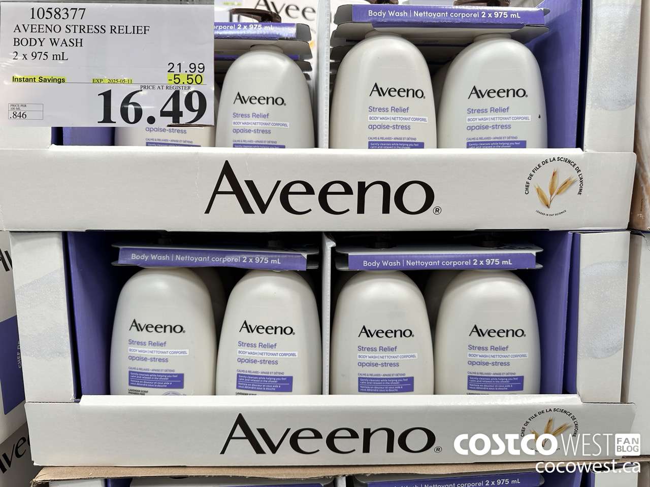 1058377 AVEENO STRESS RELIEF BODY WASH 2 X 975 ML ($5.50 INSTANT SAVINGS EXPIRES ON 2025-05-11) $16.49